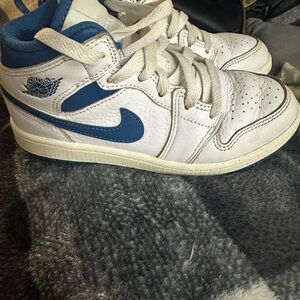 Kids Jordan White and Blue Classic Sneakers